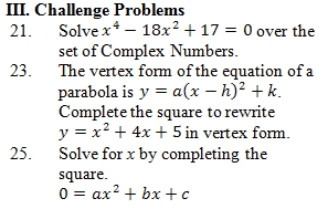 Completing the Square Worksheet (pdf) with Answer Key. 25 questions
