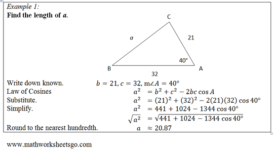Law Of Cosines Worksheet Free Pdf With Answer Key Visual Aides And Model Problems 0906