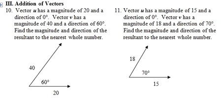 Vector Worksheet (pdf) with key. Focuses on resultant vectors. 25 problems